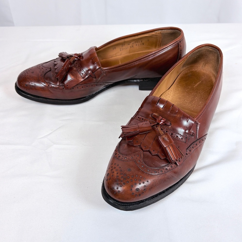 Johnston Murphy Optima Men Brown Leather Wingtip Kiltie Tassel Loafers 10 USA